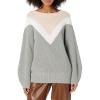 Cable Stitch Women’s Geometric Colorblock Sweater – Crewneck Long Sleeve Oversized Drop Shoulder Chevron Pattern Pullover Top(Multi-grey)