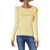 Cable Stitch Women’s Ribbed Ruffle Sweater – Crewneck Long Sleeve Solid Color Lightweight Pullover Knit Top(Pale Yellow)