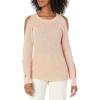 Cable Stitch Women’s Twisted Cold Shoulder Sweater – Crewneck Open Sleeve Shaker Stitch Solid Pullover Knit Top(Rose)