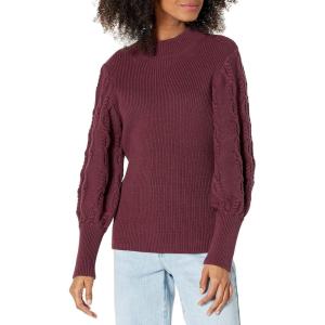 Cable Stitch Women’s Cable Sleeve Ribbed Sweater – Mock Neck Long Blouson Lantern Sleeve Pullover Top(Aubergine)
