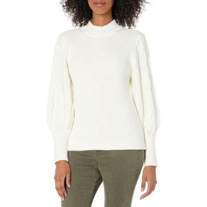 Cable Stitch Women’s Cable Sleeve Ribbed Sweater – Mock Neck Long Blouson Lantern Sleeve Pullover Top(Birch White)