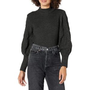 Cable Stitch Women’s Cable Sleeve Ribbed Sweater – Mock Neck Long Blouson Lantern Sleeve Pullover Top(Charcoal)