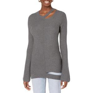Cable Stitch Women’s Long-Sleeve Cutout Sweater – Long Bell Sleeve Lightweight Knitted Pullover Top(Charcoal)