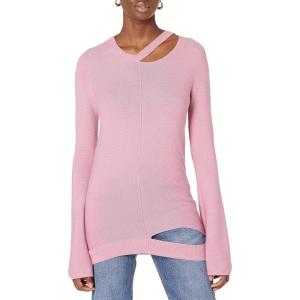 Cable Stitch Women’s Long-Sleeve Cutout Sweater – Long Bell Sleeve Lightweight Knitted Pullover Top(Purple Dust)