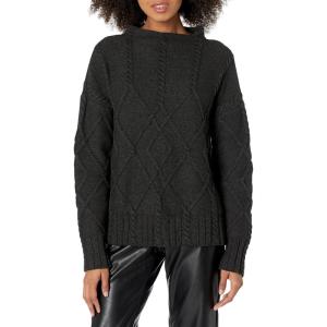 Cable Stitch Women’s Mock Neck Braided Cable Sweater – Soft Long Sleeve Solid Color Textured Loose Pullover Knit Top(Charcoal)