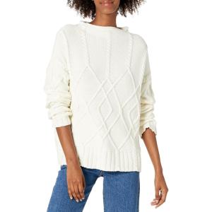 Cable Stitch Women’s Mock Neck Braided Cable Sweater – Soft Long Sleeve Solid Color Textured Loose Pullover Knit Top(Cream)