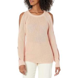 Cable Stitch Women’s Twisted Cold Shoulder Sweater – Crewneck Open Sleeve Shaker Stitch Solid Pullover Knit Top(Rose)