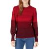 Cable Stitch Women’s Ombre Striped Pullover Sweater – Crewneck Long Bishop Sleeve Colorblock Rib Knit Top(Fuchsia Red)