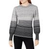 Cable Stitch Women’s Ombre Striped Pullover Sweater – Crewneck Long Bishop Sleeve Colorblock Rib Knit Top(Grey Black)