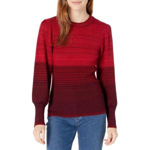 Cable Stitch Women’s Ombre Striped Pullover Sweater – Crewneck Long Bishop Sleeve Colorblock Rib Knit Top(Fuchsia Red)