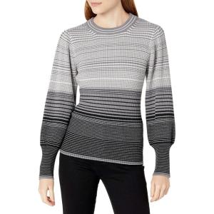Cable Stitch Women’s Ombre Striped Pullover Sweater – Crewneck Long Bishop Sleeve Colorblock Rib Knit Top(Grey Black)