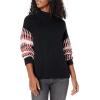 Cable Stitch Women’s Dropped Shoulder Contrast Sleeve Sweater – Mock Neck Long Sleeve Loose Fit Pullover Top(Black)