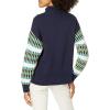 Cable Stitch Women’s Dropped Shoulder Contrast Sleeve Sweater – Mock Neck Long Sleeve Loose Fit Pullover Top(Navy)