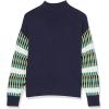 Cable Stitch Women’s Dropped Shoulder Contrast Sleeve Sweater – Mock Neck Long Sleeve Loose Fit Pullover Top(Navy)