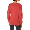 Cable Stitch Women’s Dropped Shoulder Crewneck Sweater – Puff Lantern Pleated Long Sleeve Solid Color Pullover Top(Burnt Red)
