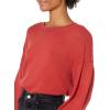 Cable Stitch Women’s Dropped Shoulder Crewneck Sweater – Puff Lantern Pleated Long Sleeve Solid Color Pullover Top(Burnt Red)