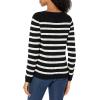 Cable Stitch Women’s Lightweight Pointelle Striped Sweater – Crewneck Long Sleeve Soft Pullover Top(Black/White)
