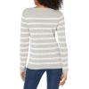 Cable Stitch Women’s Lightweight Pointelle Striped Sweater – Crewneck Long Sleeve Soft Pullover Top(Heather Grey/White)