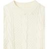 Cable Stitch Women’s Mixed Cable Knit Sweater – Classic Fit Crewneck Long Sleeve Shirred Shoulder Pullover Top(Cream)