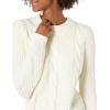 Cable Stitch Women’s Mixed Cable Knit Sweater – Classic Fit Crewneck Long Sleeve Shirred Shoulder Pullover Top(Cream)
