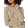Cable Stitch Women’s Mixed Cable Knit Sweater – Classic Fit Crewneck Long Sleeve Shirred Shoulder Pullover Top(Taupe)