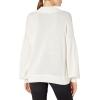 Cable Stitch Women’s Pleated-Sleeve Sweater – Mock Neck Puff Blouson Long Sleeve Drop Shoulder Solid Color Pullover Top(Birch White)
