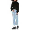 Cable Stitch Women’s Pleated-Sleeve Sweater – Mock Neck Puff Blouson Long Sleeve Drop Shoulder Solid Color Pullover Top(Black)