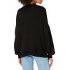 Cable Stitch Women’s Pleated-Sleeve Sweater – Mock Neck Puff Blouson Long Sleeve Drop Shoulder Solid Color Pullover Top(Black)