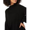 Cable Stitch Women’s Pleated-Sleeve Sweater – Mock Neck Puff Blouson Long Sleeve Drop Shoulder Solid Color Pullover Top(Black)