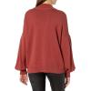 Cable Stitch Women’s Pleated-Sleeve Sweater – Mock Neck Puff Blouson Long Sleeve Drop Shoulder Solid Color Pullover Top(Rust)