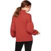 Cable Stitch Women’s Pleated-Sleeve Sweater – Mock Neck Puff Blouson Long Sleeve Drop Shoulder Solid Color Pullover Top(Rust)