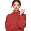 Cable Stitch Women’s Pleated-Sleeve Sweater – Mock Neck Puff Blouson Long Sleeve Drop Shoulder Solid Color Pullover Top(Rust)