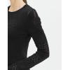 Cable Stitch Women’s Pointelle Sleeve Lightweight Sweater – Long Sleeve Crewneck Lace Pullover Top(Black)