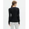Cable Stitch Women’s Pointelle Sleeve Lightweight Sweater – Long Sleeve Crewneck Lace Pullover Top(Black)