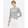 Cable Stitch Women’s Pointelle Sleeve Lightweight Sweater – Long Sleeve Crewneck Lace Pullover Top(Heather Grey)