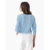 Cable Stitch Women’s Pointelle Sleeve Lightweight Sweater – Long Sleeve Crewneck Lace Pullover Top(Light Blue)