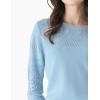 Cable Stitch Women’s Pointelle Sleeve Lightweight Sweater – Long Sleeve Crewneck Lace Pullover Top(Light Blue)