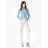 Cable Stitch Women’s Pointelle Sleeve Lightweight Sweater – Long Sleeve Crewneck Lace Pullover Top(Light Blue)