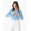 Cable Stitch Women’s Pointelle Sleeve Lightweight Sweater – Long Sleeve Crewneck Lace Pullover Top(Light Blue)