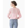 Cable Stitch Women’s Pointelle Sleeve Lightweight Sweater – Long Sleeve Crewneck Lace Pullover Top(Light Pink)