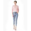 Cable Stitch Women’s Pointelle Sleeve Lightweight Sweater – Long Sleeve Crewneck Lace Pullover Top(Light Pink)
