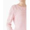 Cable Stitch Women’s Pointelle Sleeve Lightweight Sweater – Long Sleeve Crewneck Lace Pullover Top(Light Pink)