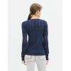Cable Stitch Women’s Pointelle Sleeve Lightweight Sweater – Long Sleeve Crewneck Lace Pullover Top(Navy)