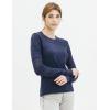 Cable Stitch Women’s Pointelle Sleeve Lightweight Sweater – Long Sleeve Crewneck Lace Pullover Top(Navy)