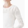 Cable Stitch Women’s Pointelle Sleeve Lightweight Sweater – Long Sleeve Crewneck Lace Pullover Top(White)
