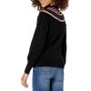 Cable Stitch Women’s Striped Ribbed Mock Neck Sweater – Long Blouson Sleeve Contrast Colorblock Yoke Pullover Knit Top(Black)