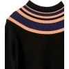 Cable Stitch Women’s Striped Ribbed Mock Neck Sweater – Long Blouson Sleeve Contrast Colorblock Yoke Pullover Knit Top(Black)