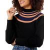 Cable Stitch Women’s Striped Ribbed Mock Neck Sweater – Long Blouson Sleeve Contrast Colorblock Yoke Pullover Knit Top(Black)