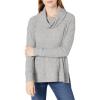Cable Stitch Women’s Cowl Neck Hacci Pullover Top – Long Sleeve Rib-Knit Sweater with Side Slits(Marled Grey)