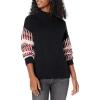 Cable Stitch Women’s Dropped Shoulder Contrast Sleeve Sweater – Mock Neck Long Sleeve Loose Fit Pullover Top(Black)